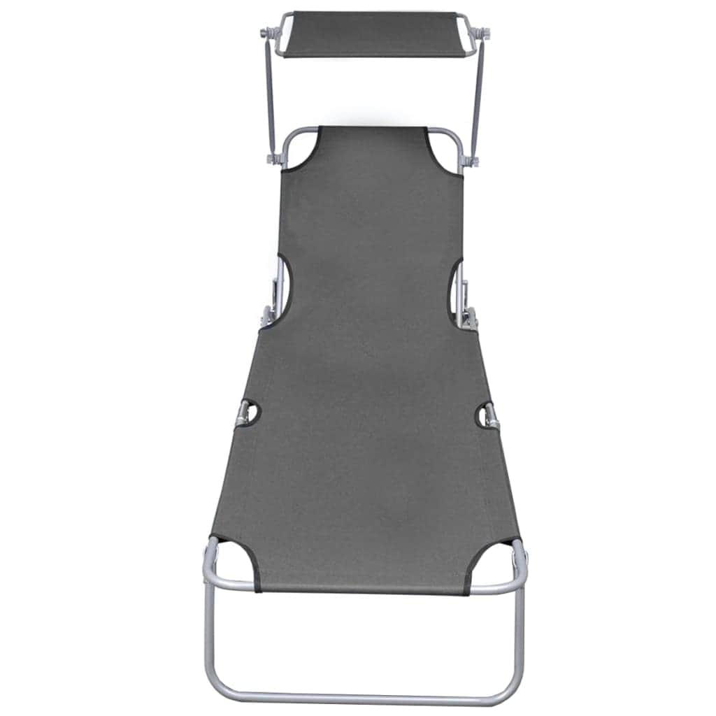 Folding Sun Lounger with Canopy Steel Grey - Simple deals