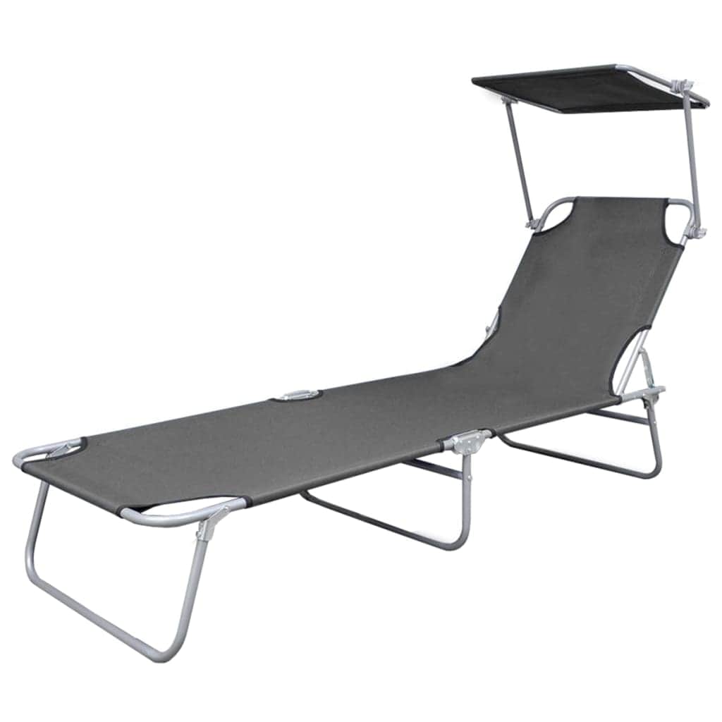 Folding Sun Lounger with Canopy Steel Grey - Simple deals