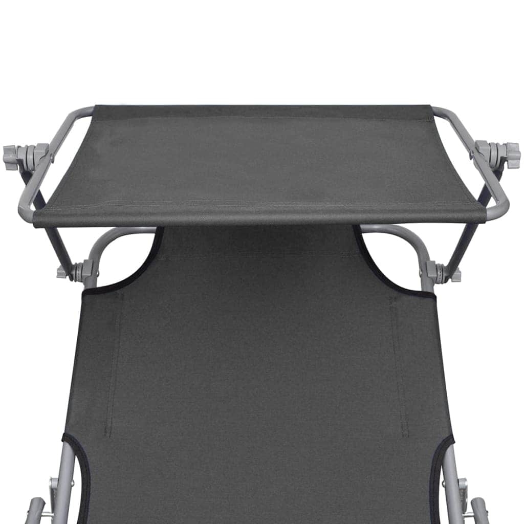 Folding Sun Lounger with Canopy Steel Grey - Simple deals