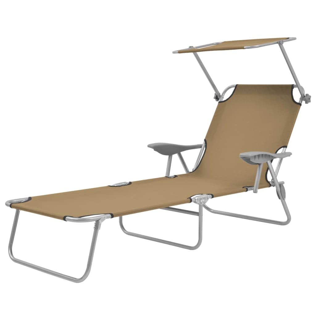 Folding Sun Lounger with Canopy Steel Taupe - Simple deals