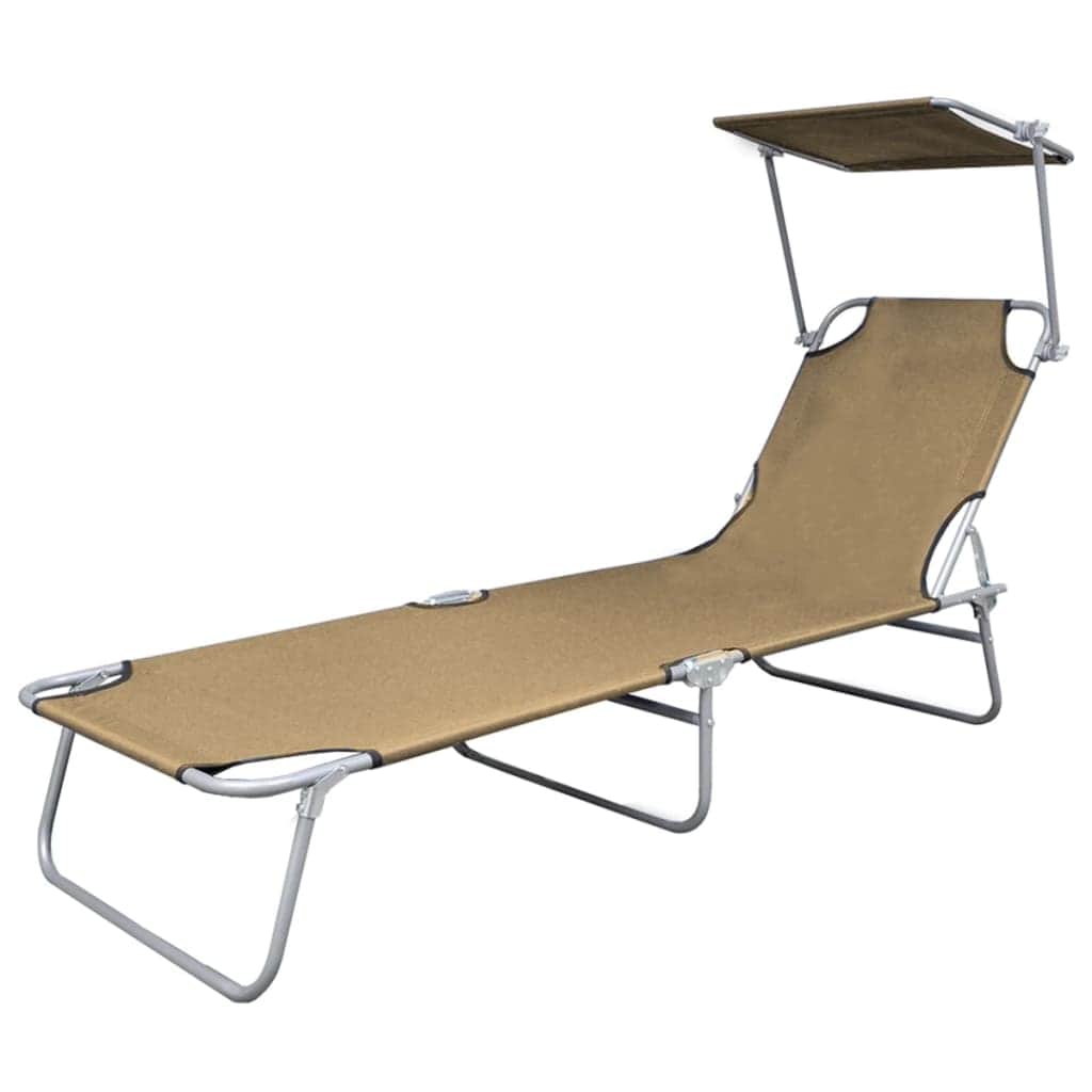 Folding Sun Lounger with Canopy Steel Taupe - Simple deals