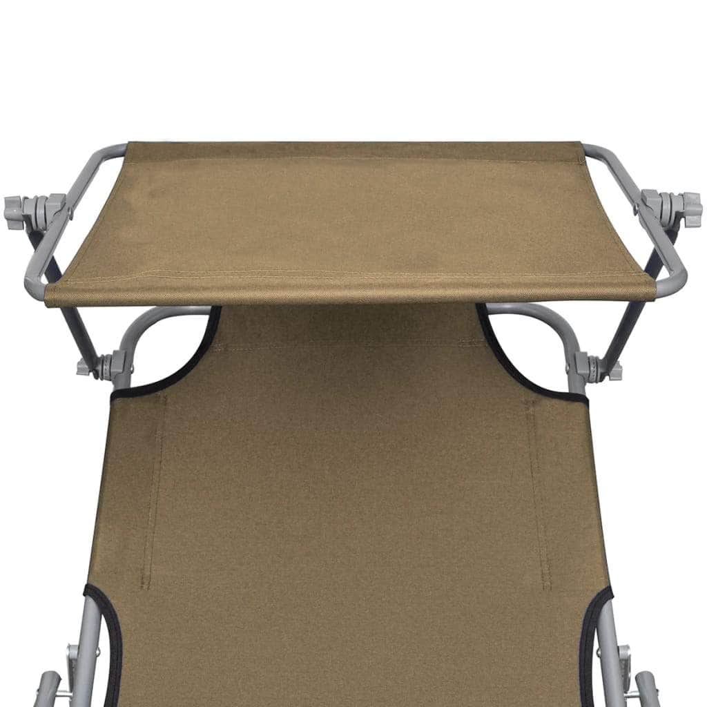 Folding Sun Lounger with Canopy Steel Taupe - Simple deals