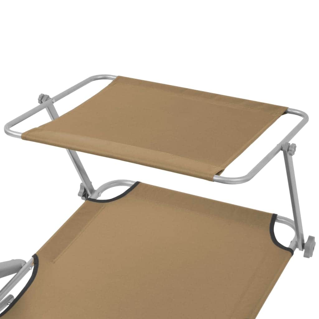 Folding Sun Lounger with Canopy Steel Taupe - Simple deals