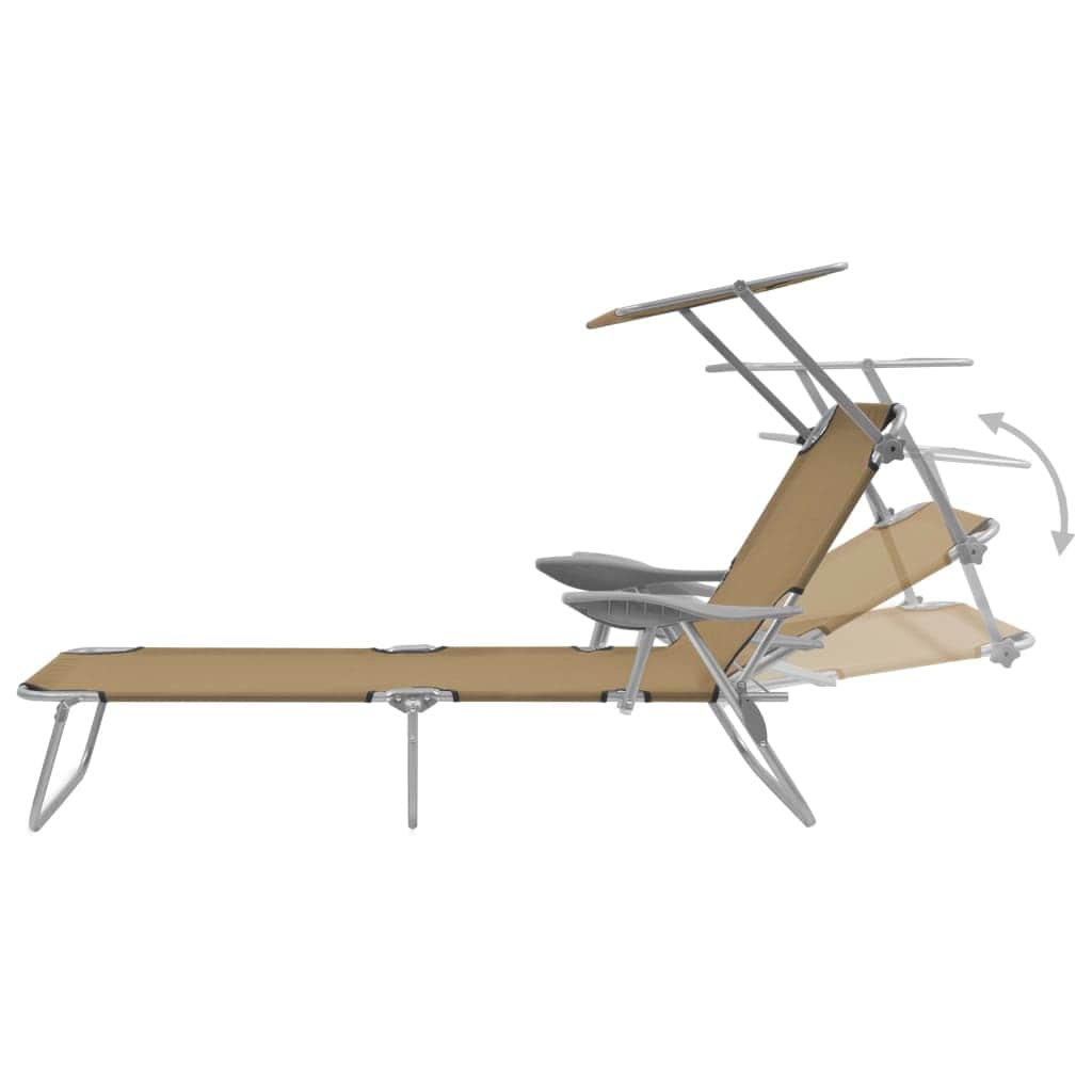 Folding Sun Lounger with Canopy Steel Taupe - Simple deals