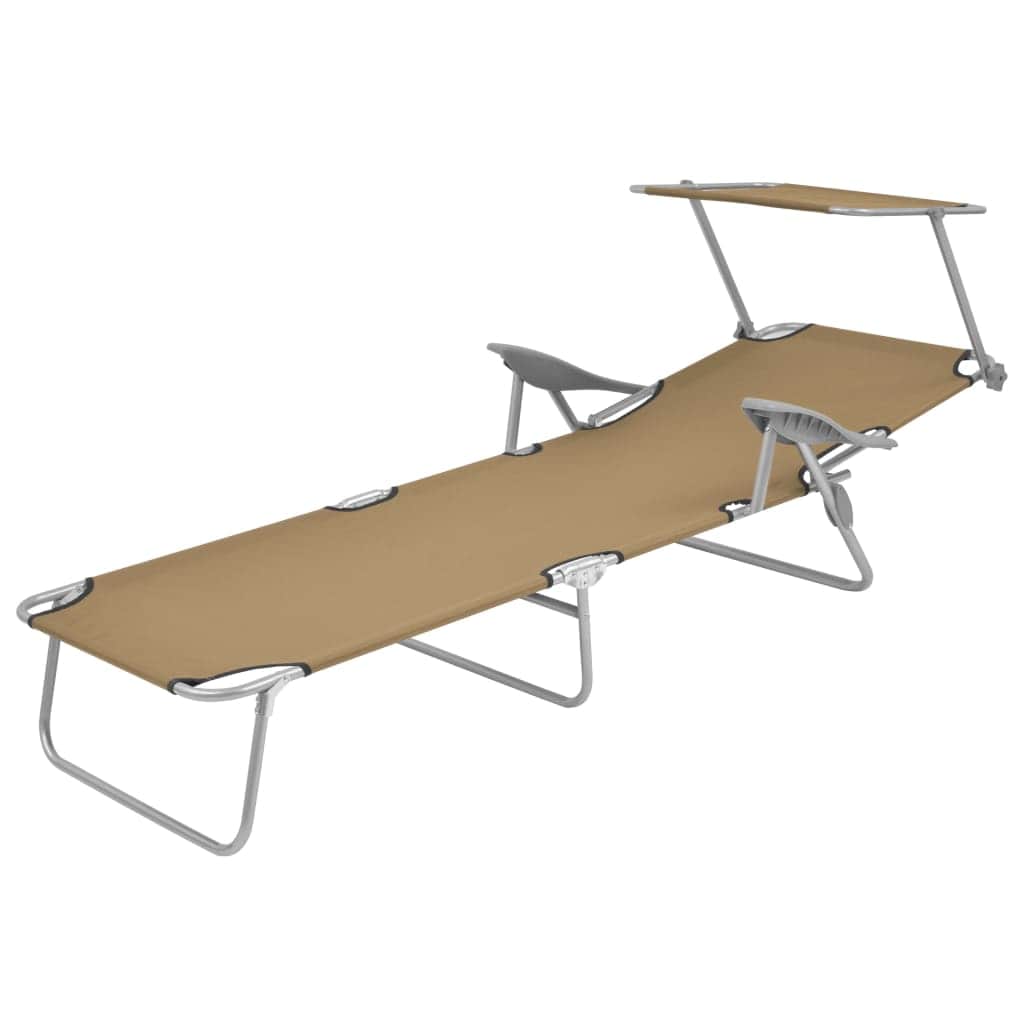 Folding Sun Lounger with Canopy Steel Taupe - Simple deals