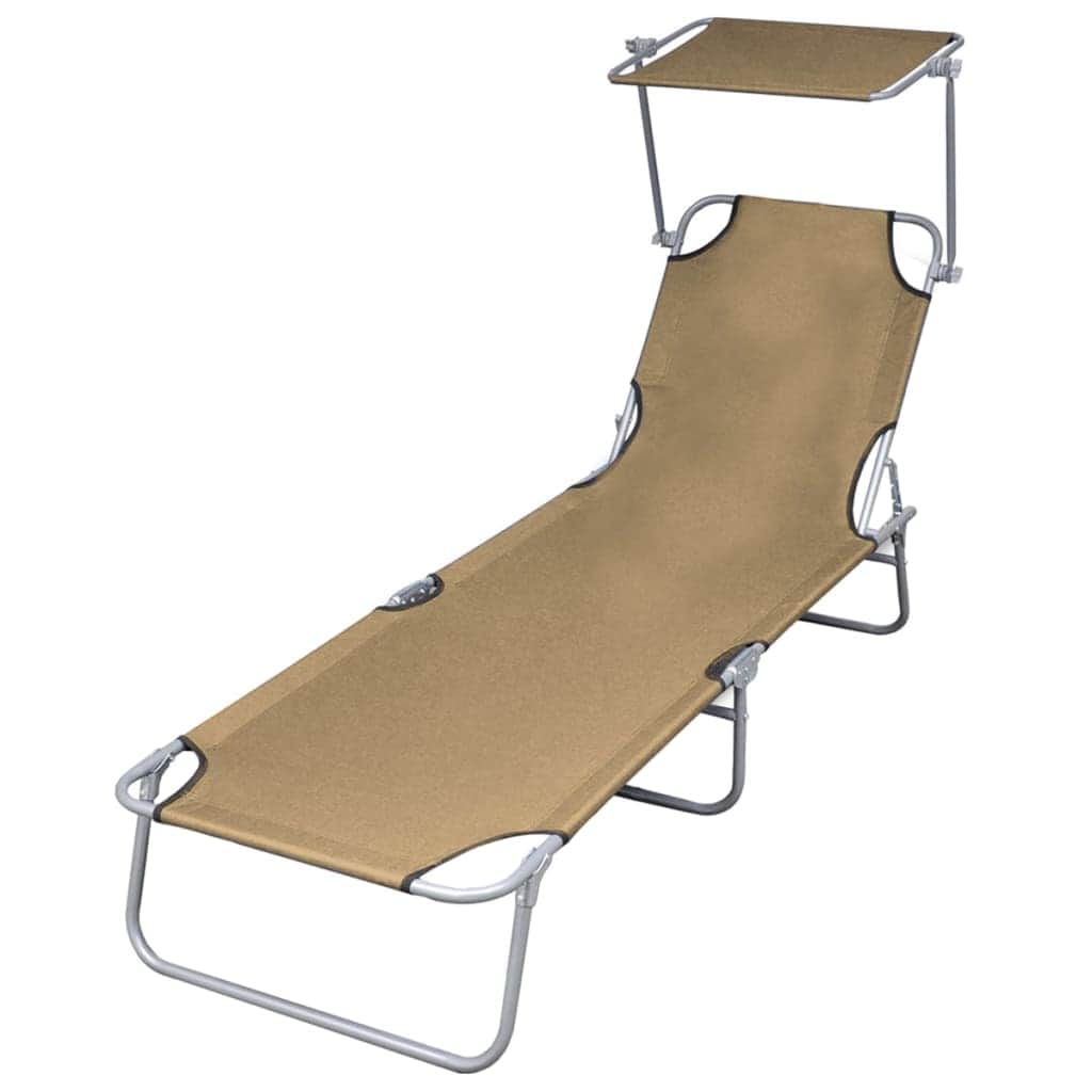 Folding Sun Lounger with Canopy Steel Taupe - Simple deals