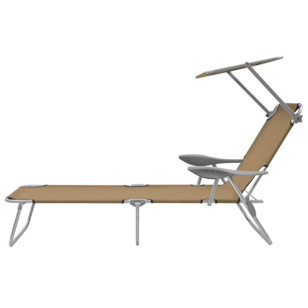 Folding Sun Lounger with Canopy Steel Taupe - Simple deals