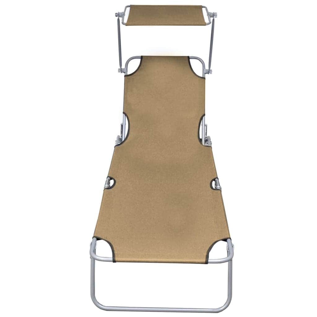 Folding Sun Lounger with Canopy Steel Taupe - Simple deals