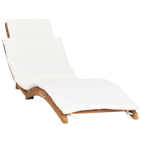 Folding Sun Lounger with Cream White Cushion Solid Teak Wood