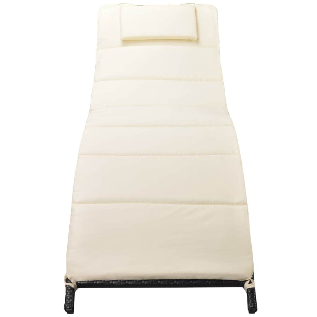 Folding Sun Lounger with Cushion Poly Rattan Black