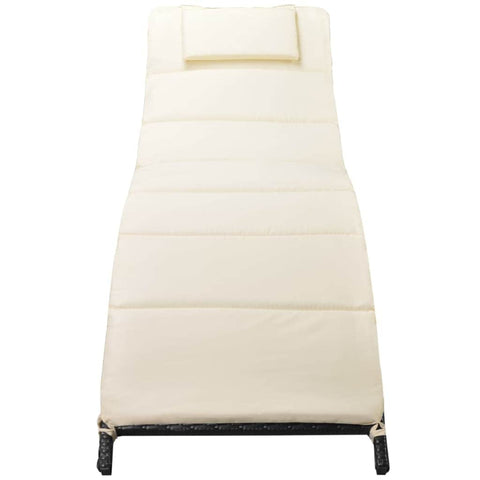 Folding Sun Lounger with Cushion Poly Rattan Black