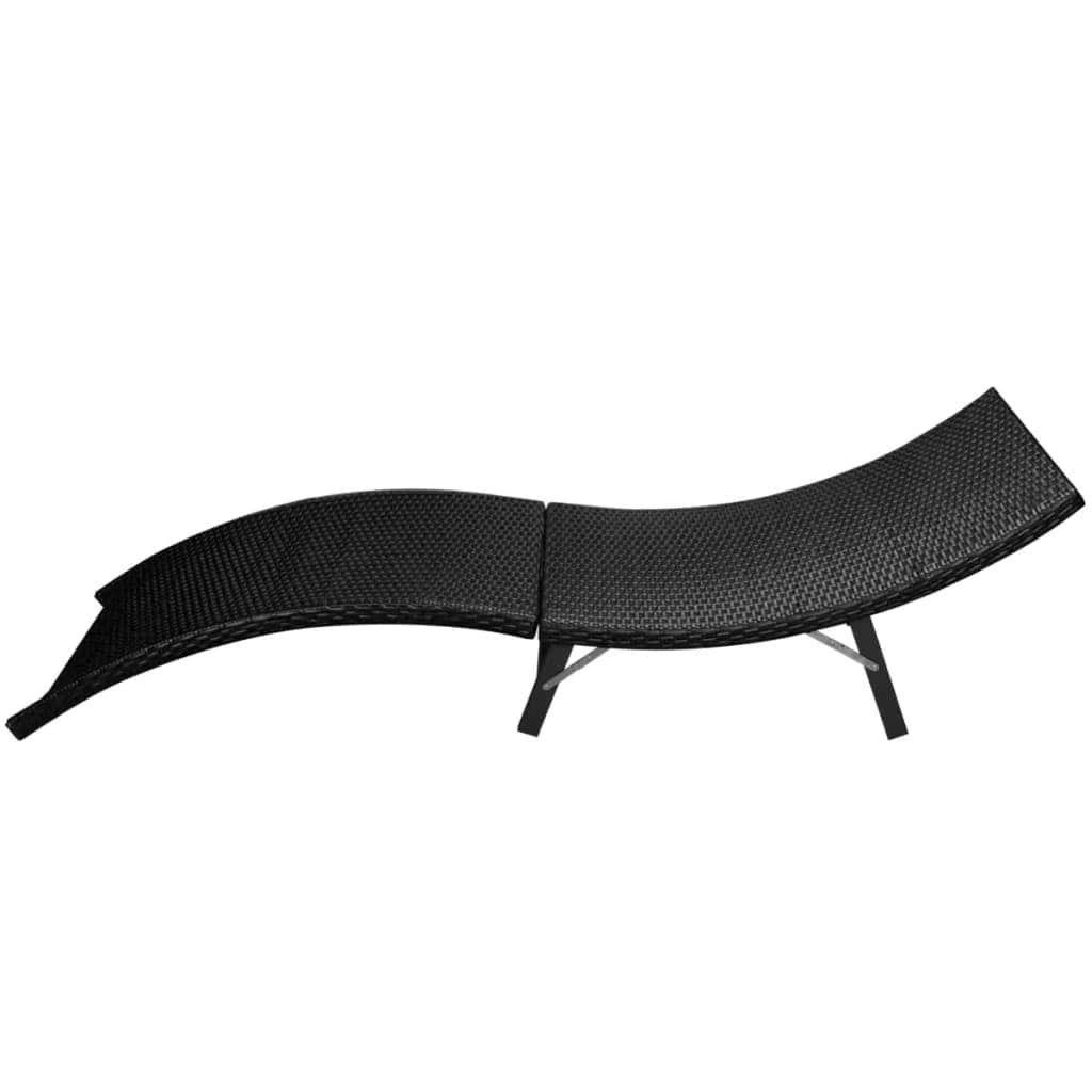 Folding Sun Lounger with Cushion Poly Rattan Black