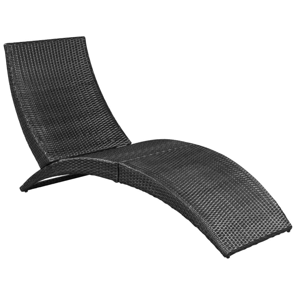 Folding Sun Lounger with Cushion Poly Rattan Black - Simple deals