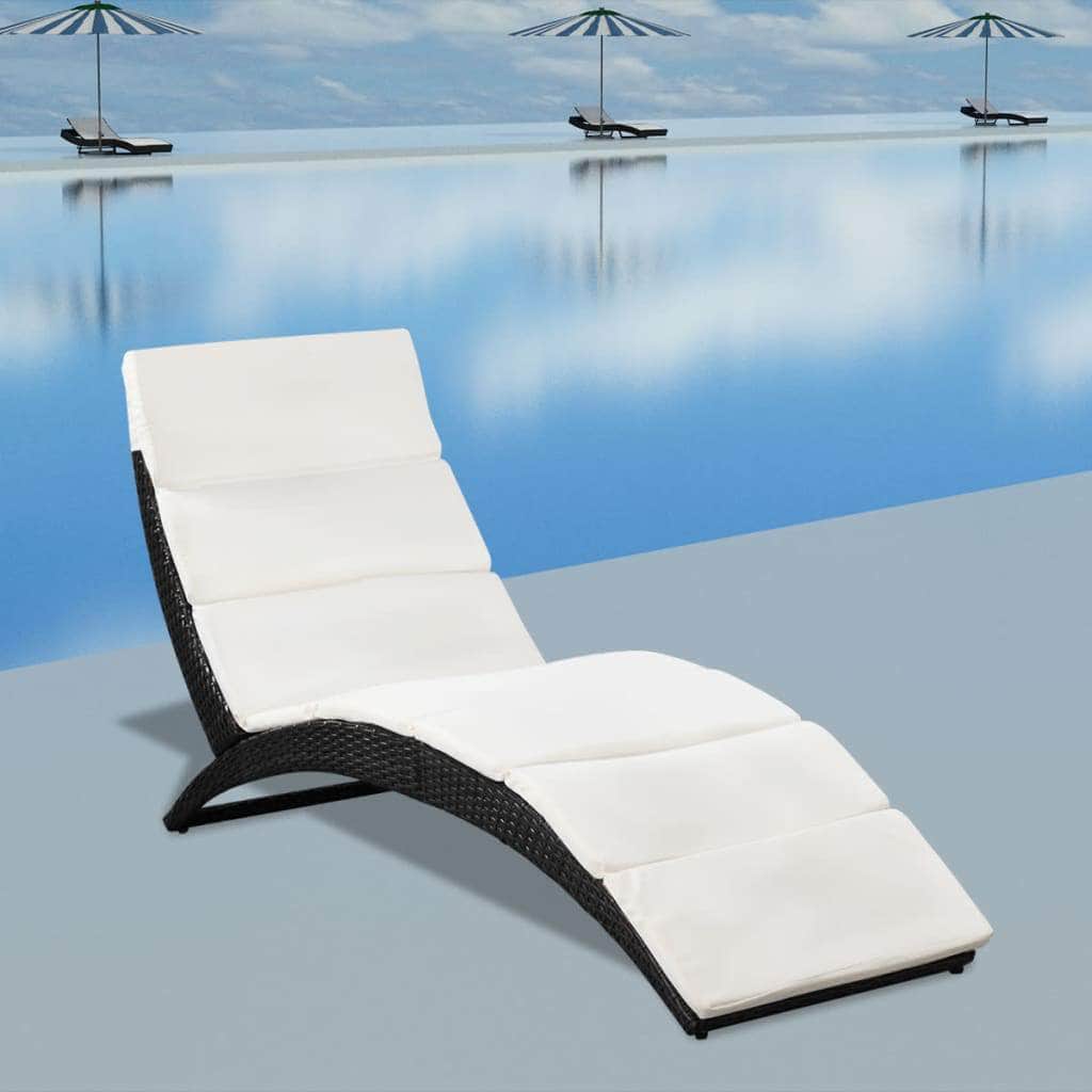 Folding Sun Lounger with Cushion Poly Rattan Black - Simple deals