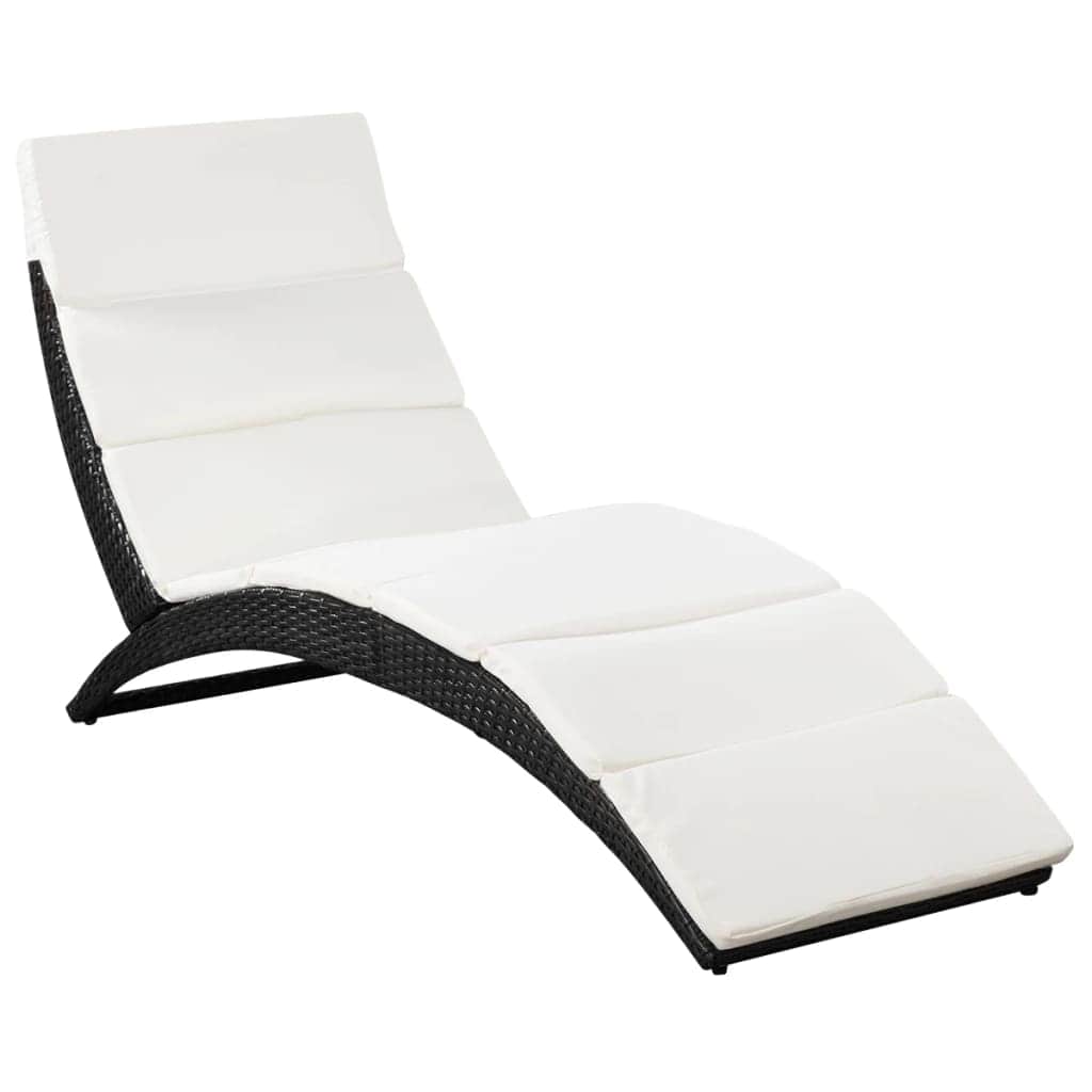 Folding Sun Lounger with Cushion Poly Rattan Black - Simple deals