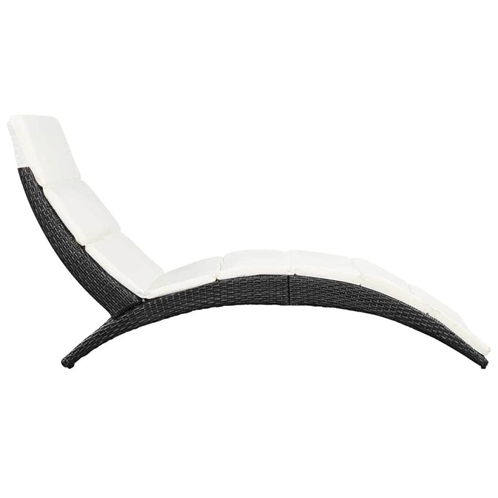 Folding Sun Lounger with Cushion Poly Rattan Black - Simple deals
