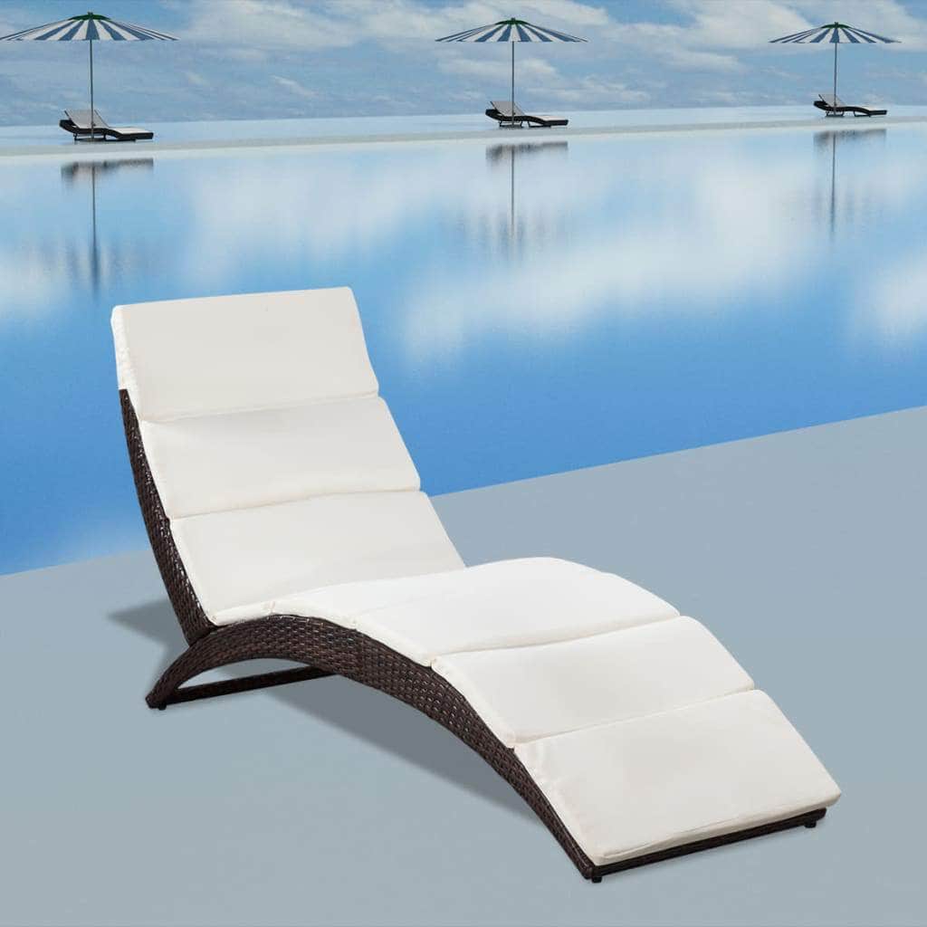 Folding Sun Lounger with Cushion Poly Rattan Brown - Simple deals