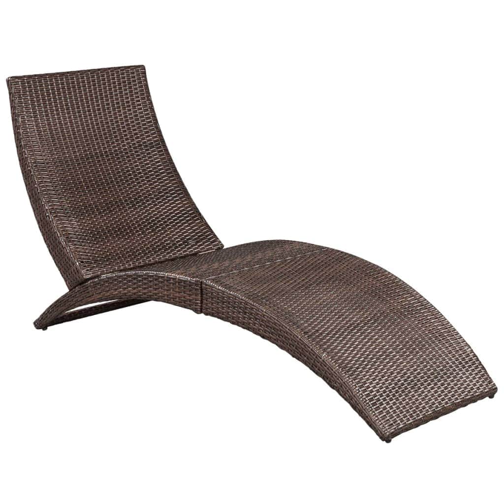 Folding Sun Lounger with Cushion Poly Rattan Brown - Simple deals