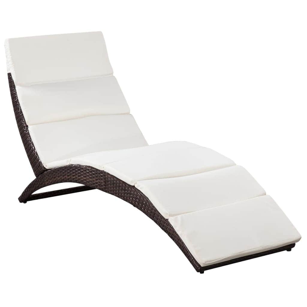 Folding Sun Lounger with Cushion Poly Rattan Brown - Simple deals