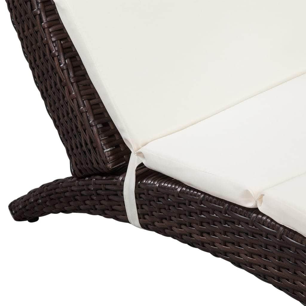 Folding Sun Lounger with Cushion Poly Rattan Brown - Simple deals