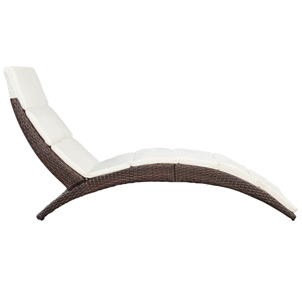 Folding Sun Lounger with Cushion Poly Rattan Brown - Simple deals