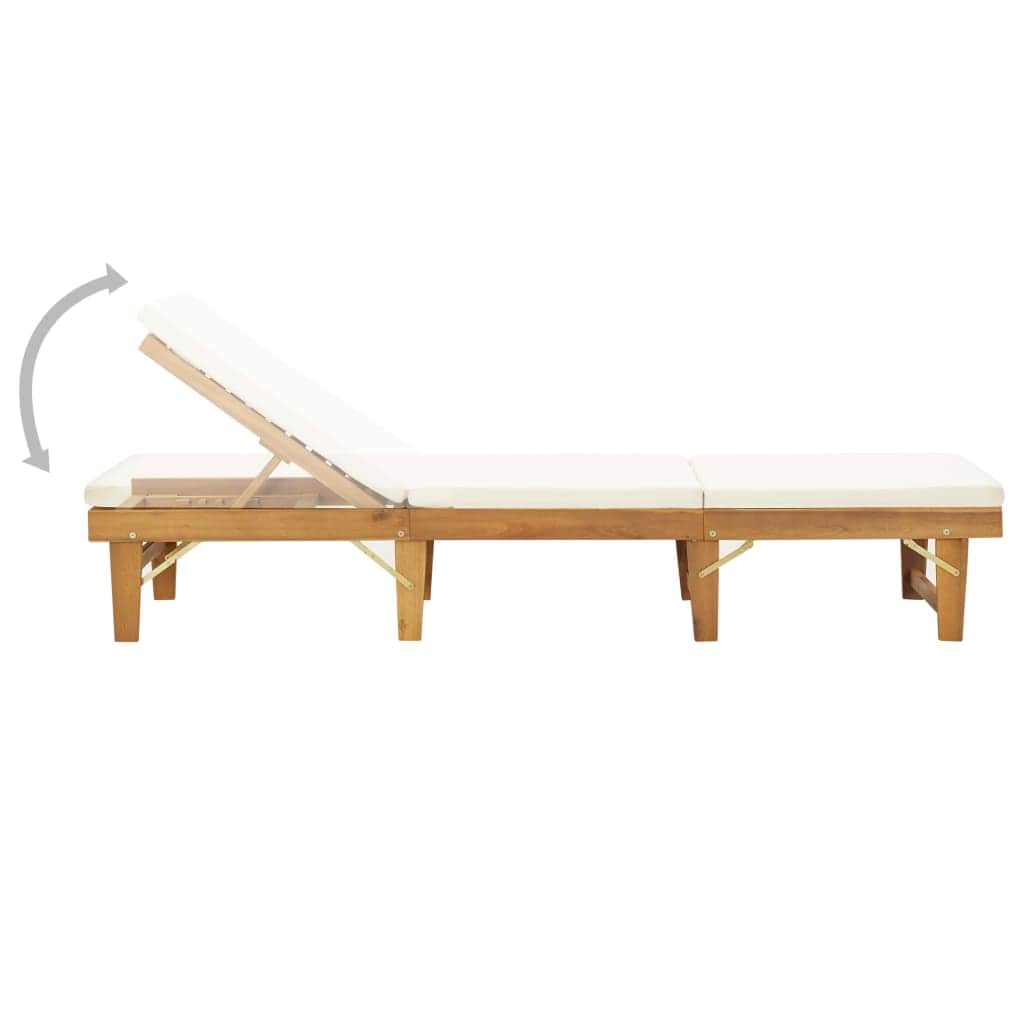 Folding Sun Lounger with Cushion Solid Acacia Wood