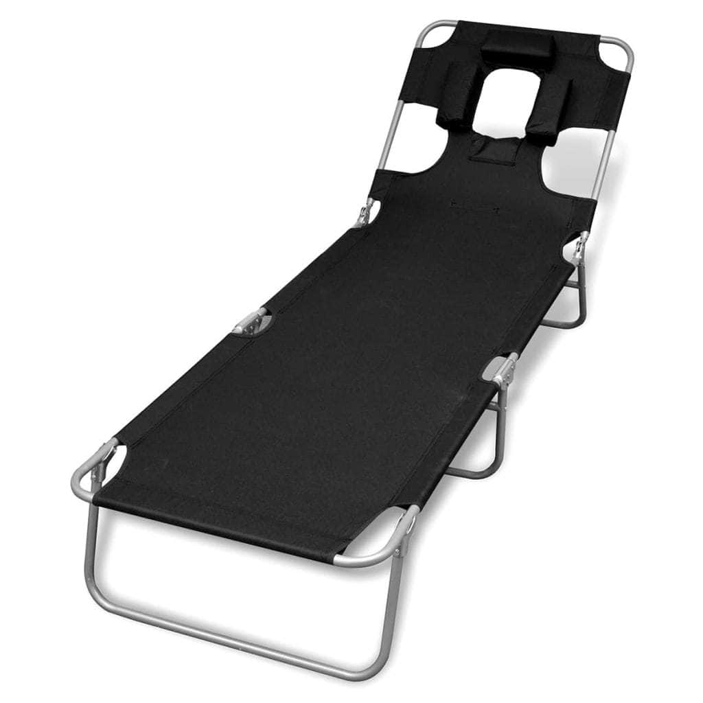 Folding Sun Lounger with Head Cushion Powder - coated Steel Black - Simple deals