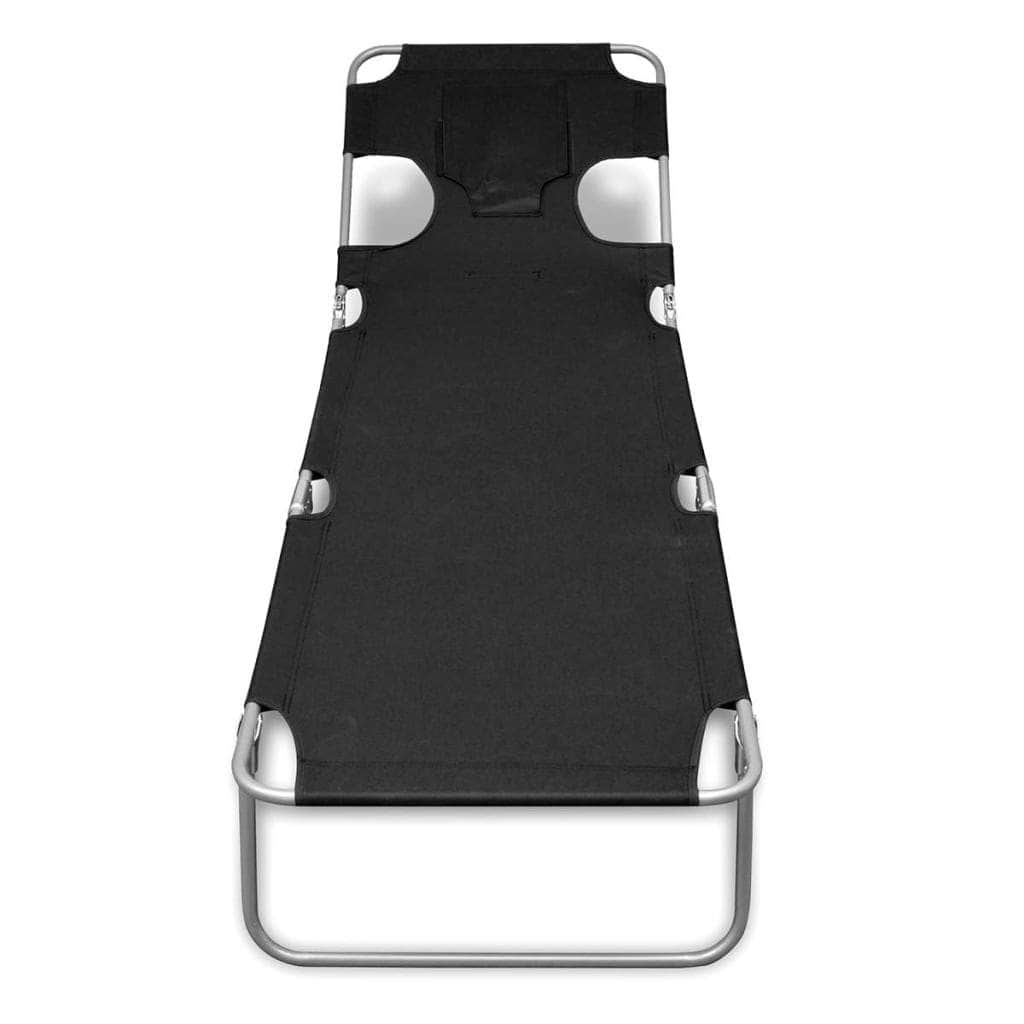 Folding Sun Lounger with Head Cushion Powder - coated Steel Black - Simple deals