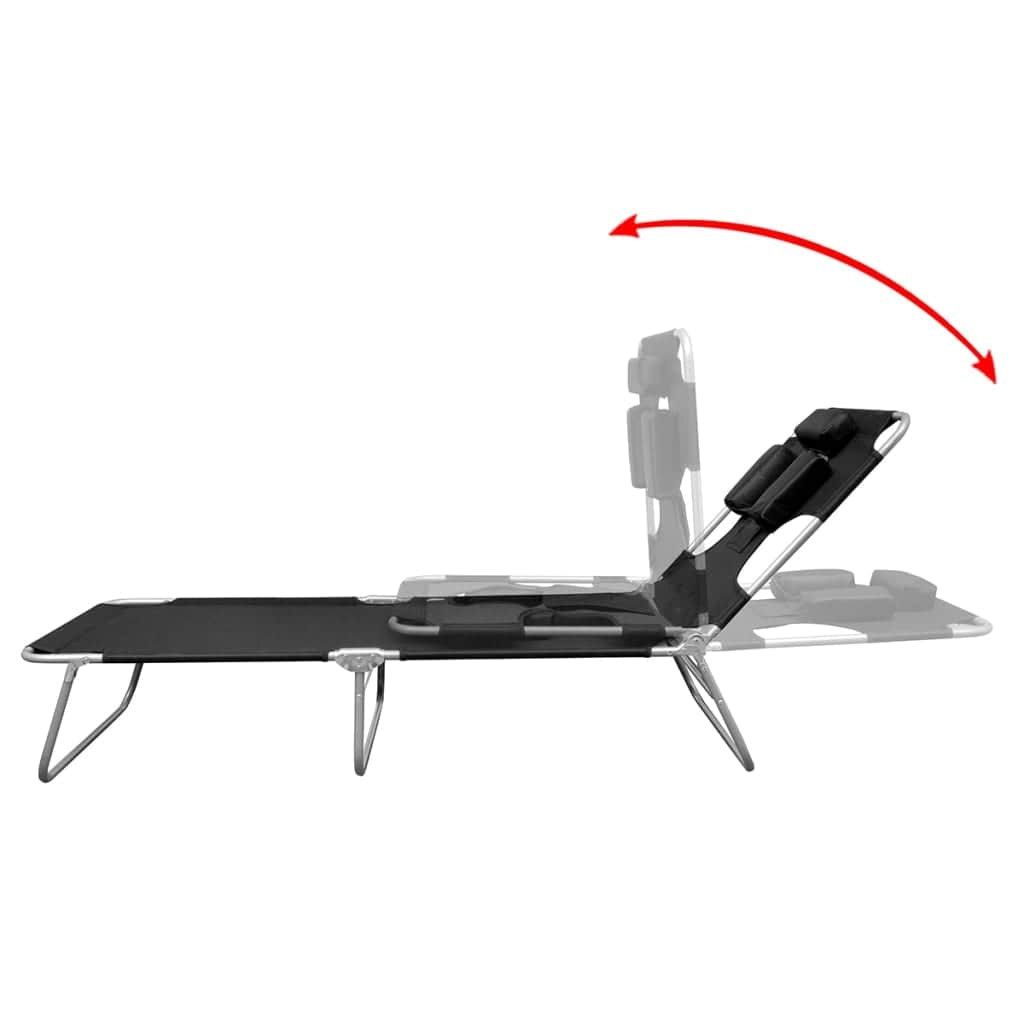Folding Sun Lounger with Head Cushion Powder - coated Steel Black - Simple deals