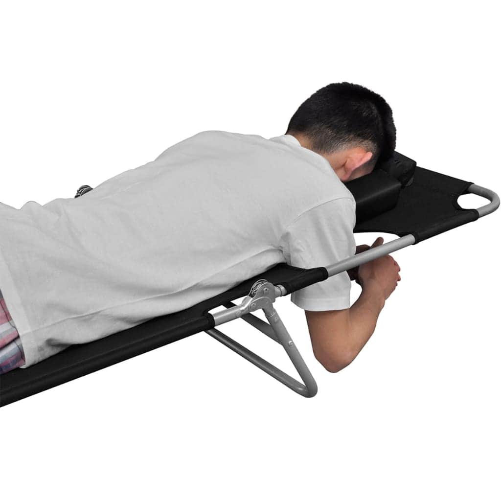 Folding Sun Lounger with Head Cushion Powder - coated Steel Black - Simple deals