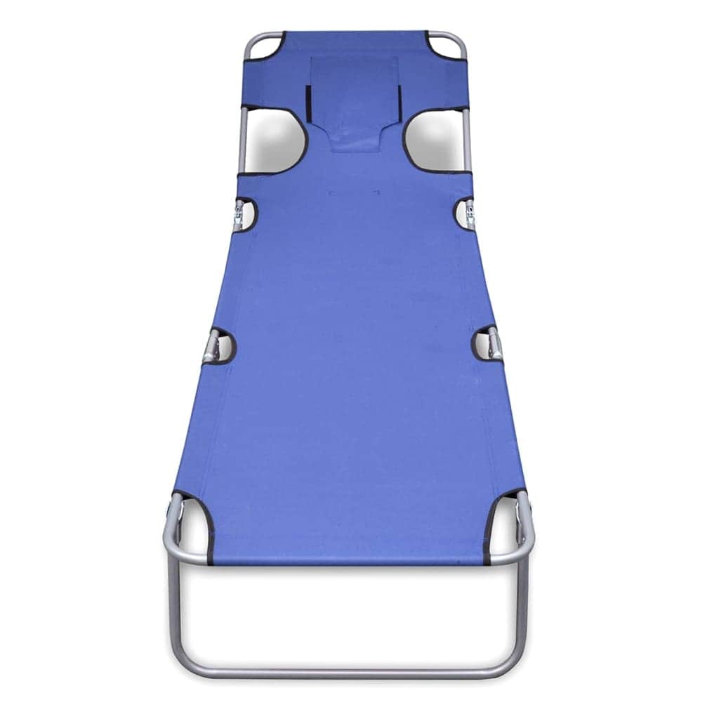 Folding Sun Lounger with Head Cushion Powder - coated Steel Blue - Simple deals