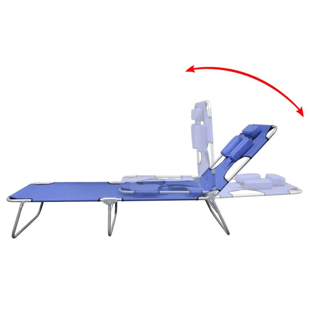 Folding Sun Lounger with Head Cushion Powder - coated Steel Blue - Simple deals