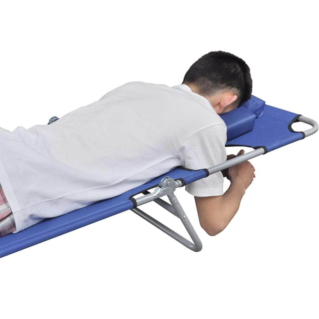 Folding Sun Lounger with Head Cushion Powder - coated Steel Blue - Simple deals