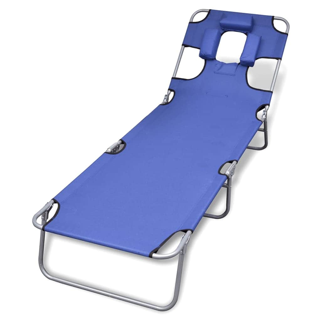 Folding Sun Lounger with Head Cushion Powder - coated Steel Blue - Simple deals