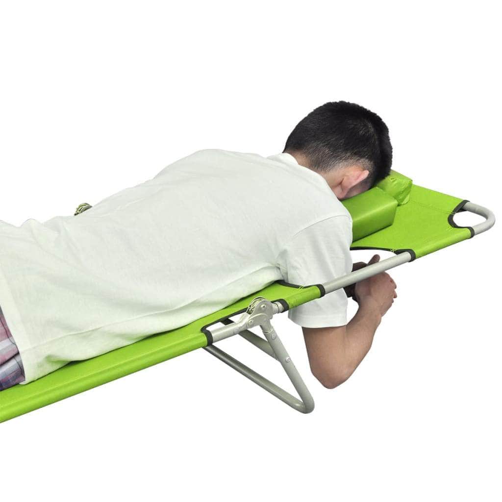 Folding Sun Lounger with Head Cushion Powder - coated Steel Green - Simple deals