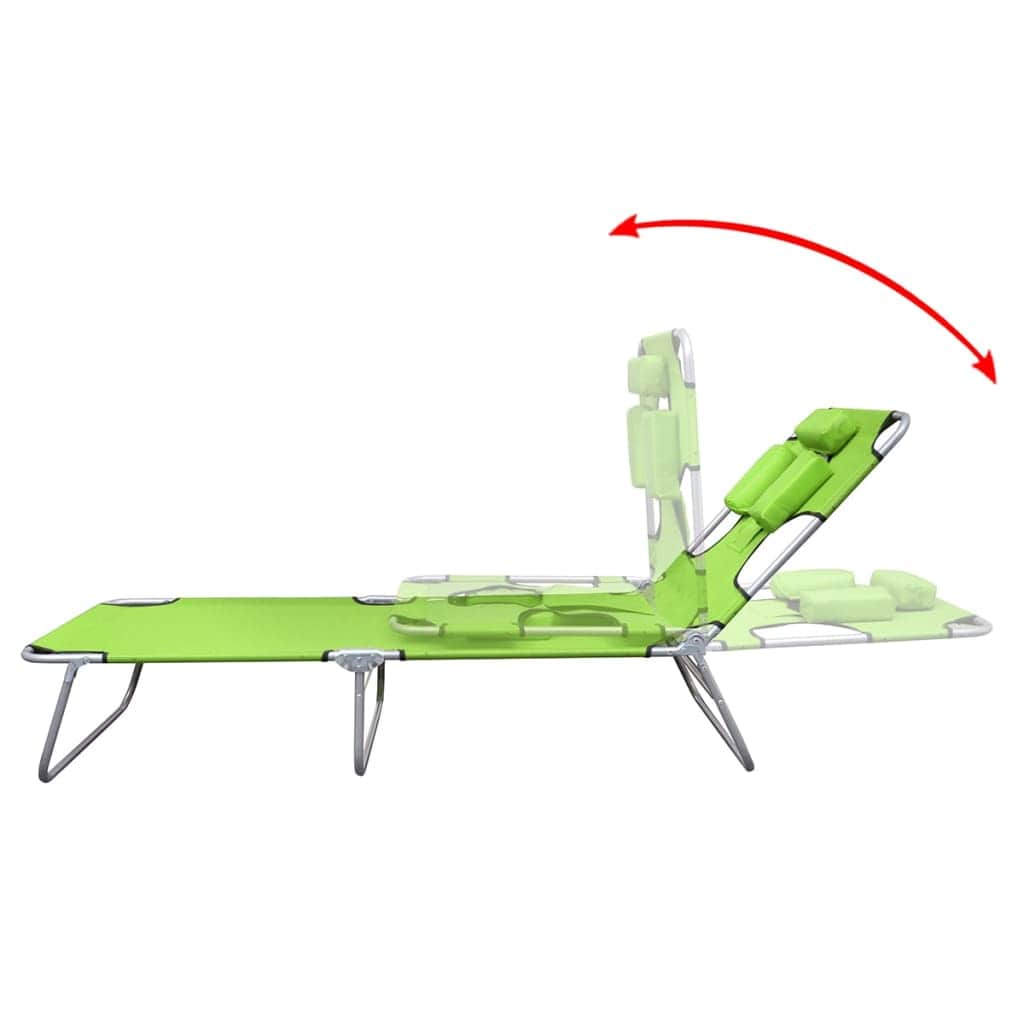Folding Sun Lounger with Head Cushion Powder - coated Steel Green - Simple deals