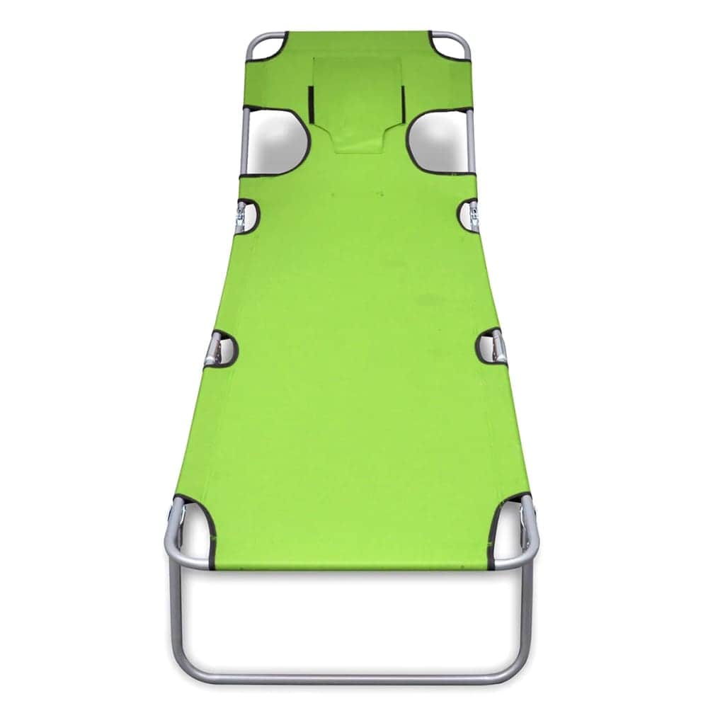 Folding Sun Lounger with Head Cushion Powder - coated Steel Green - Simple deals