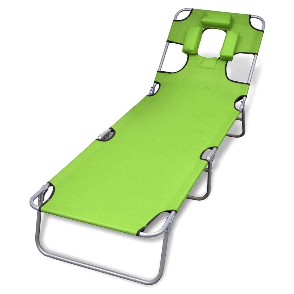 Folding Sun Lounger with Head Cushion Powder - coated Steel Green - Simple deals