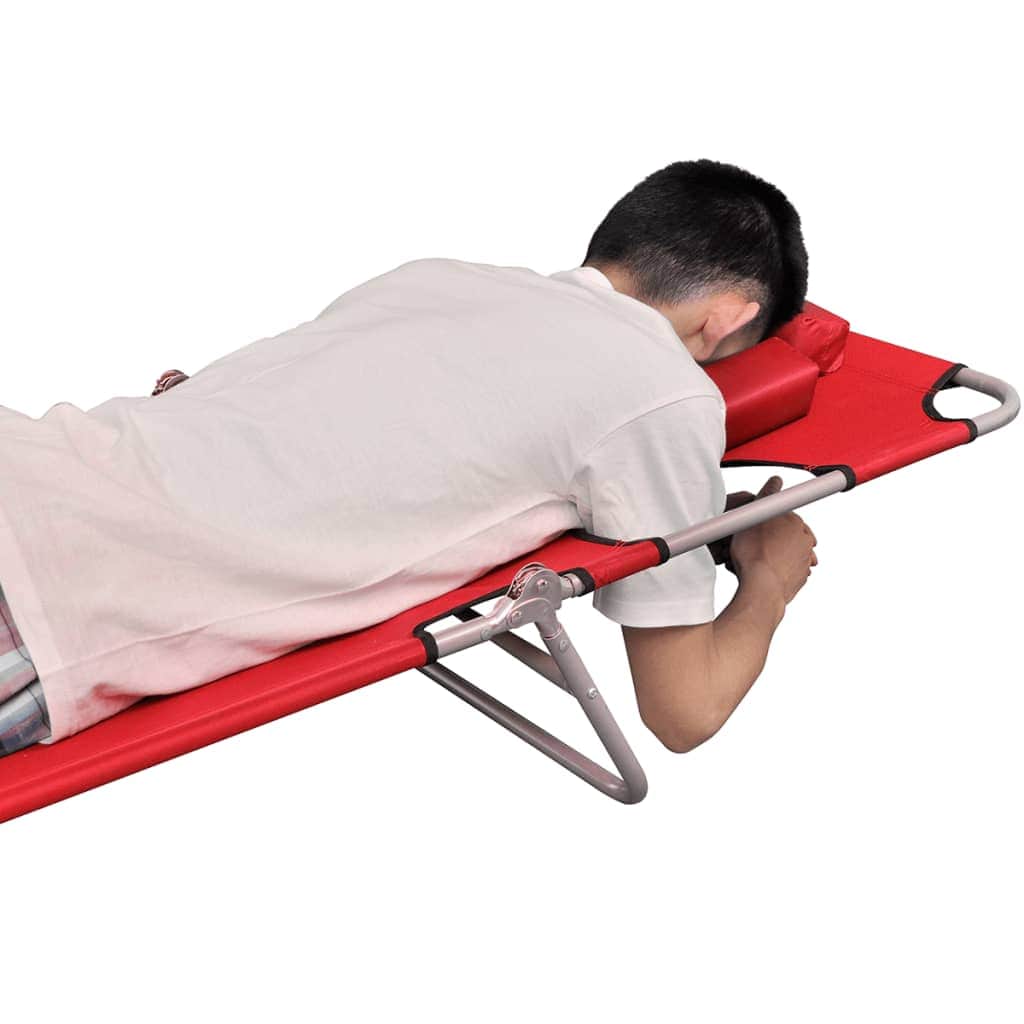 Folding Sun Lounger with Head Cushion Powder - coated Steel Red - Simple deals