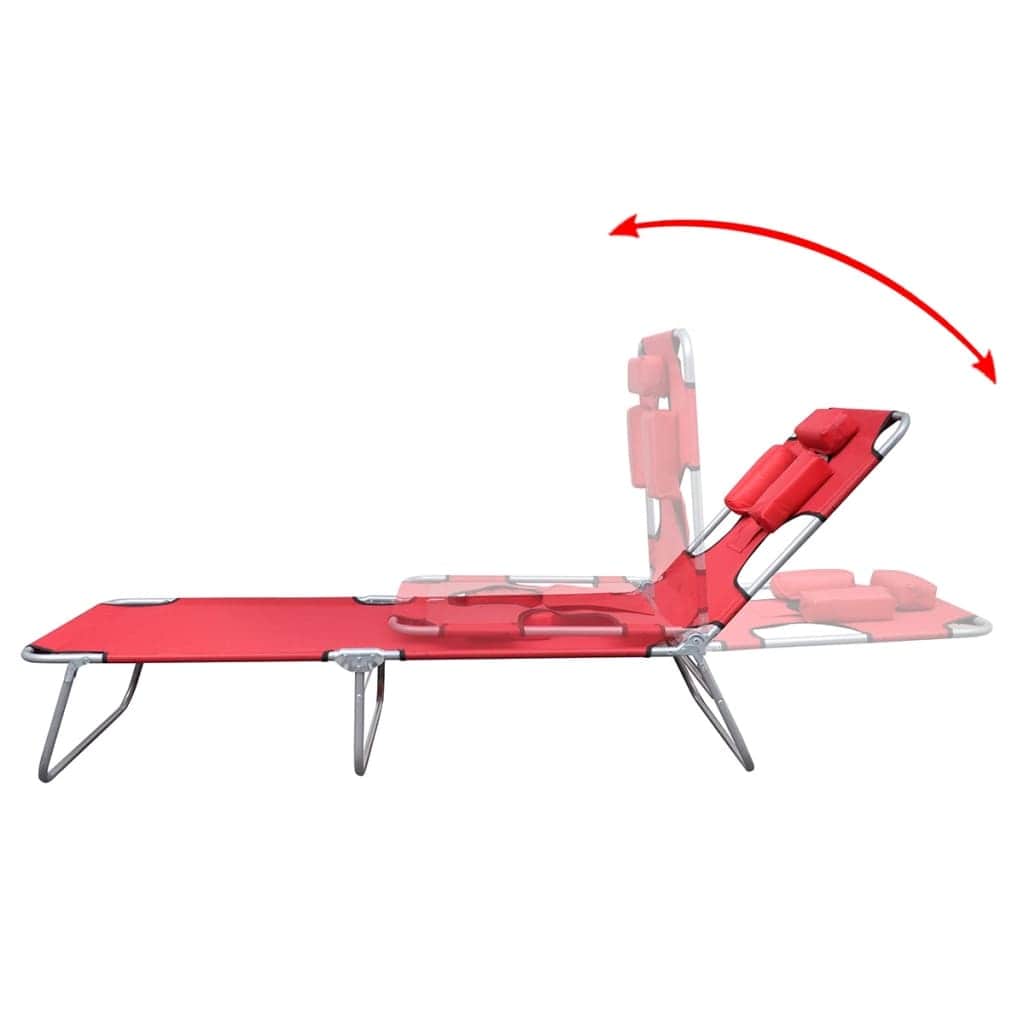 Folding Sun Lounger with Head Cushion Powder - coated Steel Red - Simple deals