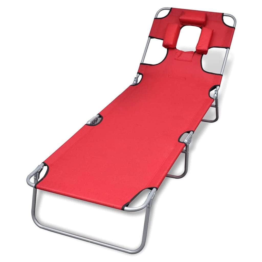 Folding Sun Lounger with Head Cushion Powder - coated Steel Red - Simple deals