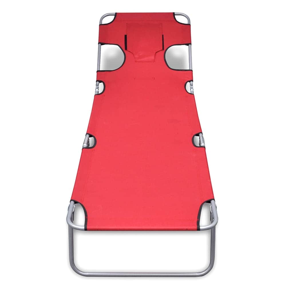 Folding Sun Lounger with Head Cushion Powder - coated Steel Red - Simple deals