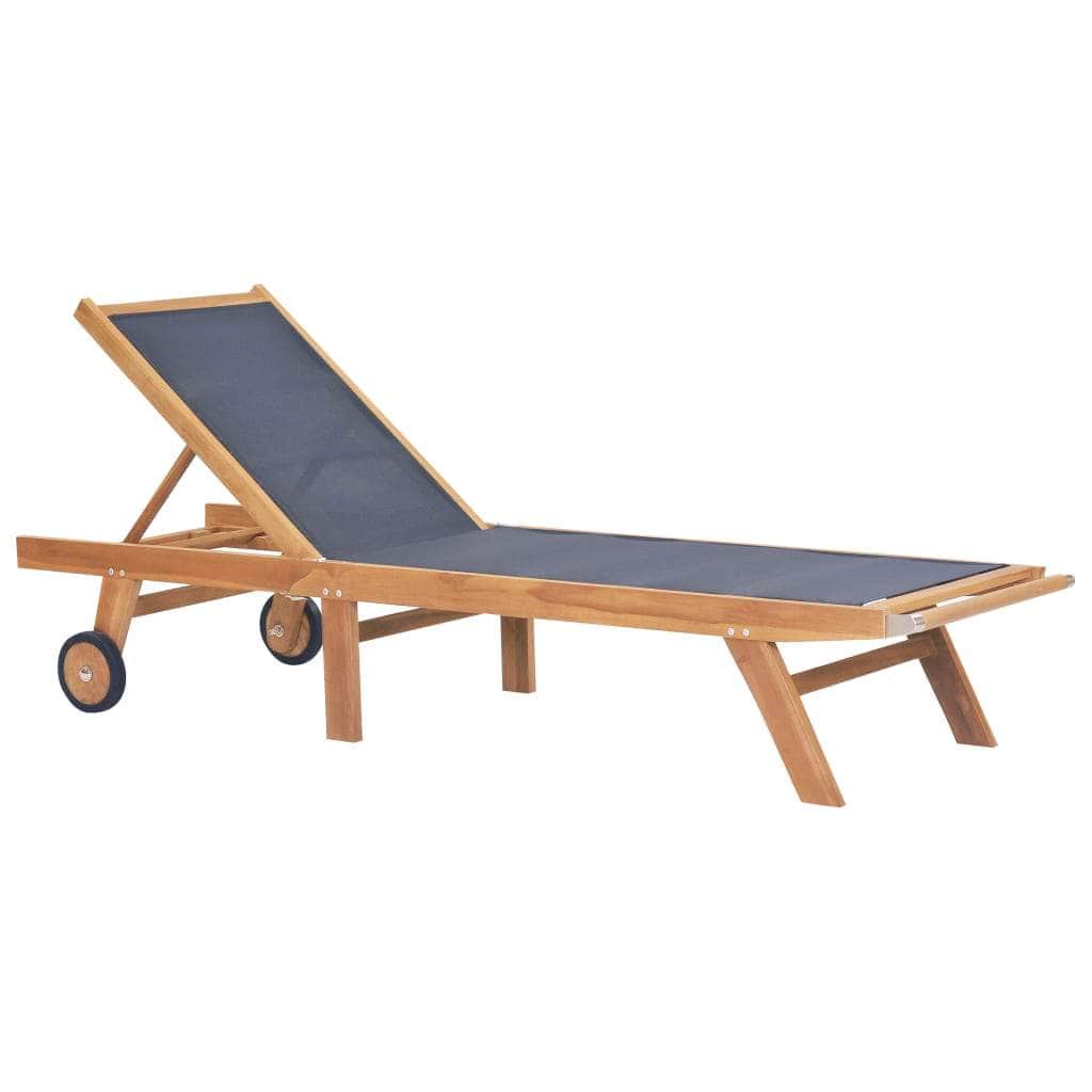 Folding Sun Lounger with Wheels Solid Teak and Textilene - Simple deals
