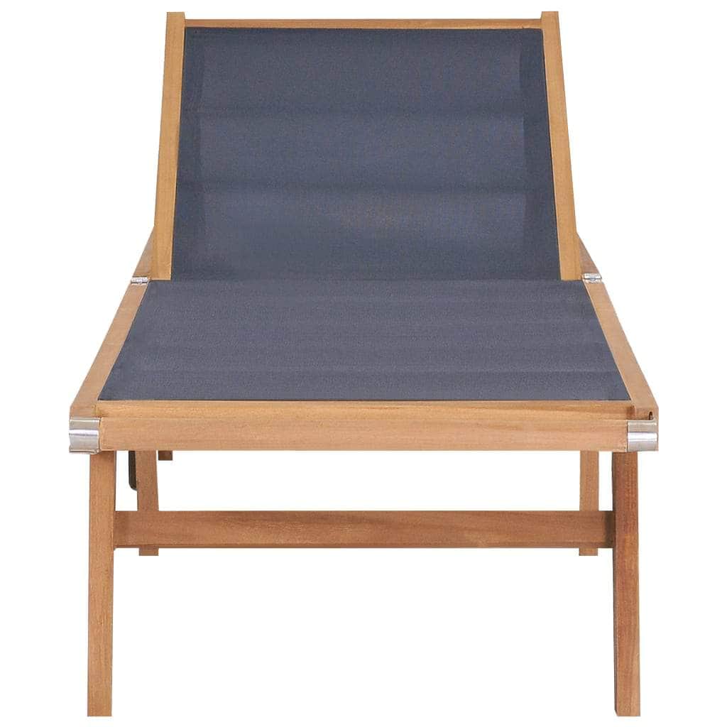 Folding Sun Lounger with Wheels Solid Teak and Textilene - Simple deals