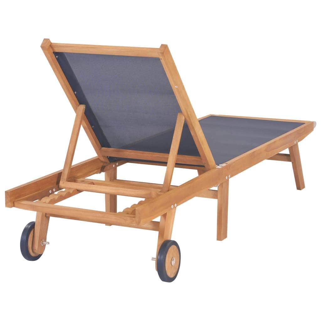 Folding Sun Lounger with Wheels Solid Teak and Textilene - Simple deals