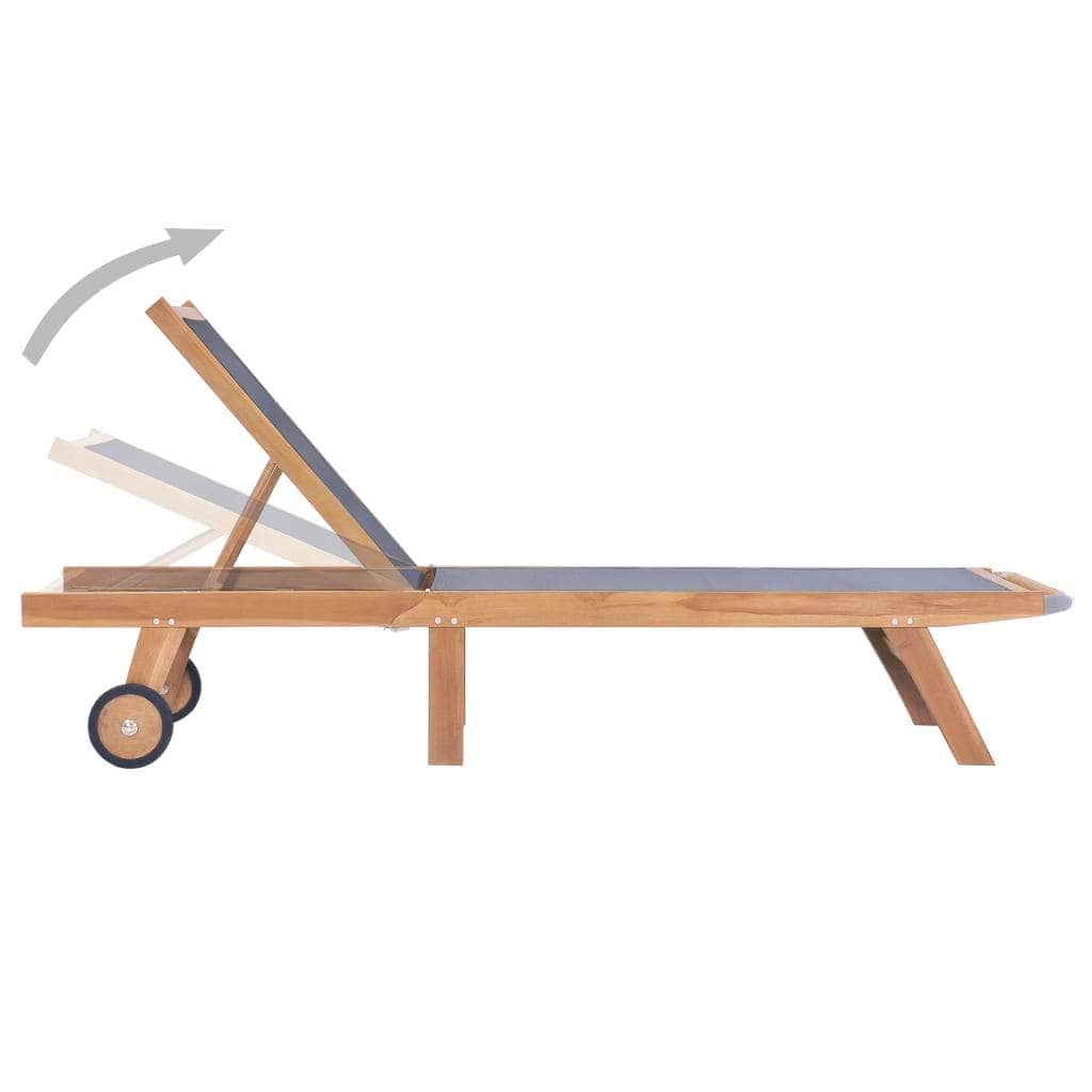 Folding Sun Lounger with Wheels Solid Teak and Textilene - Simple deals