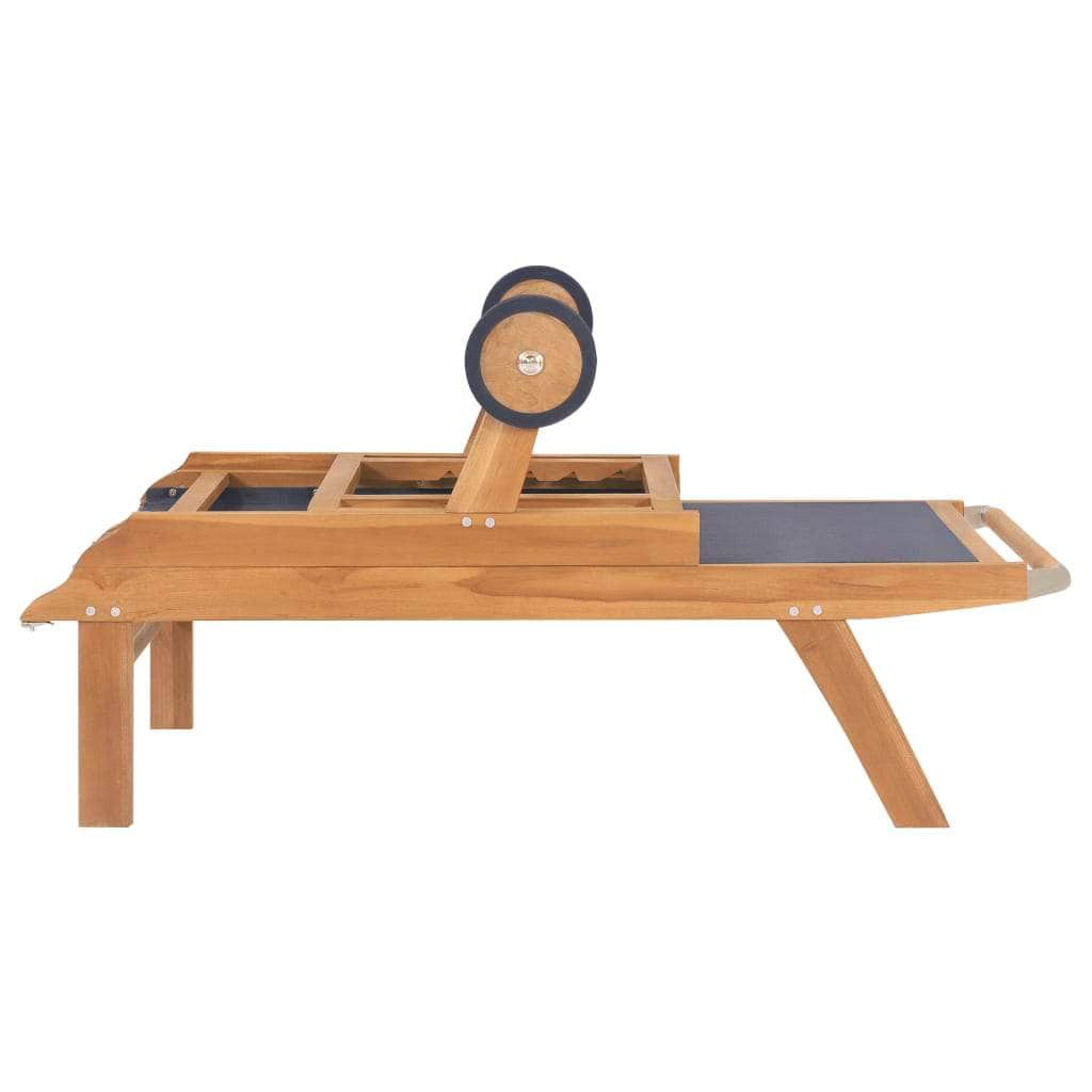 Folding Sun Lounger with Wheels Solid Teak and Textilene - Simple deals
