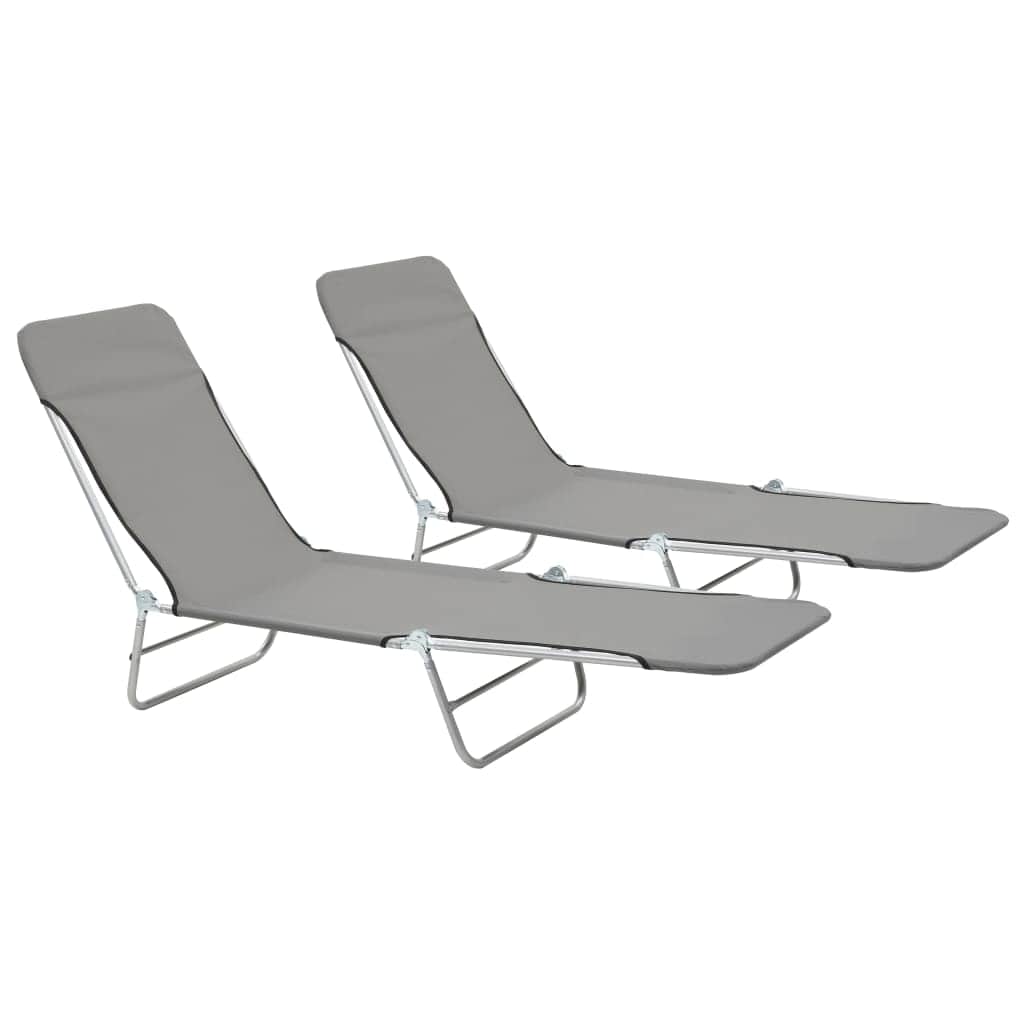 Folding Sun Loungers 2 pcs Steel and Fabric Grey - Simple deals