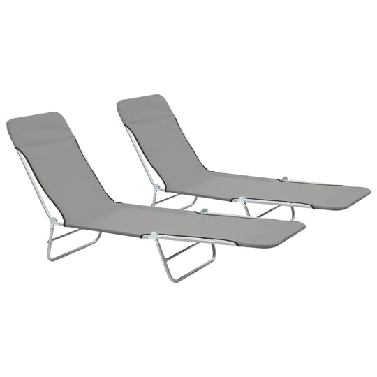 Folding Sun Loungers 2 pcs Steel and Fabric Grey - Simple deals