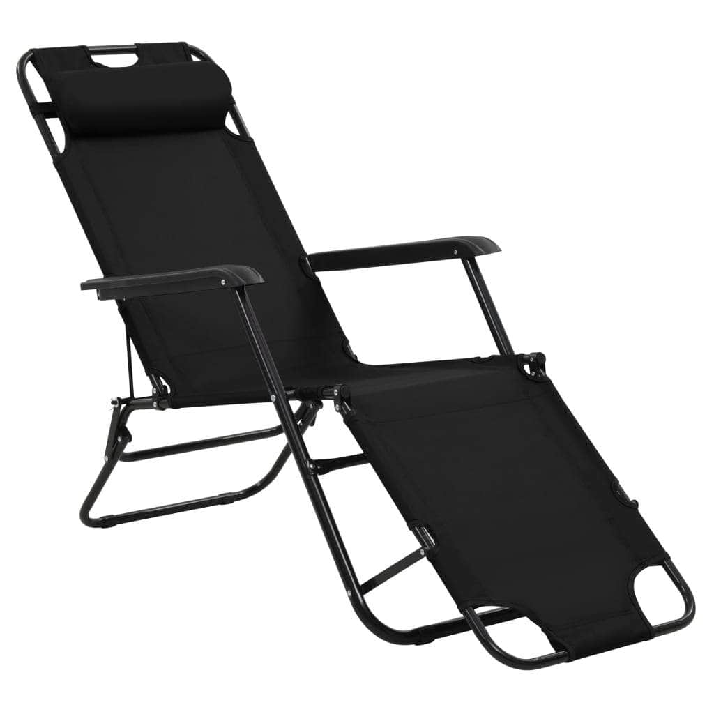 Folding Sun Loungers 2 pcs with Footrests Steel Black - Simple deals